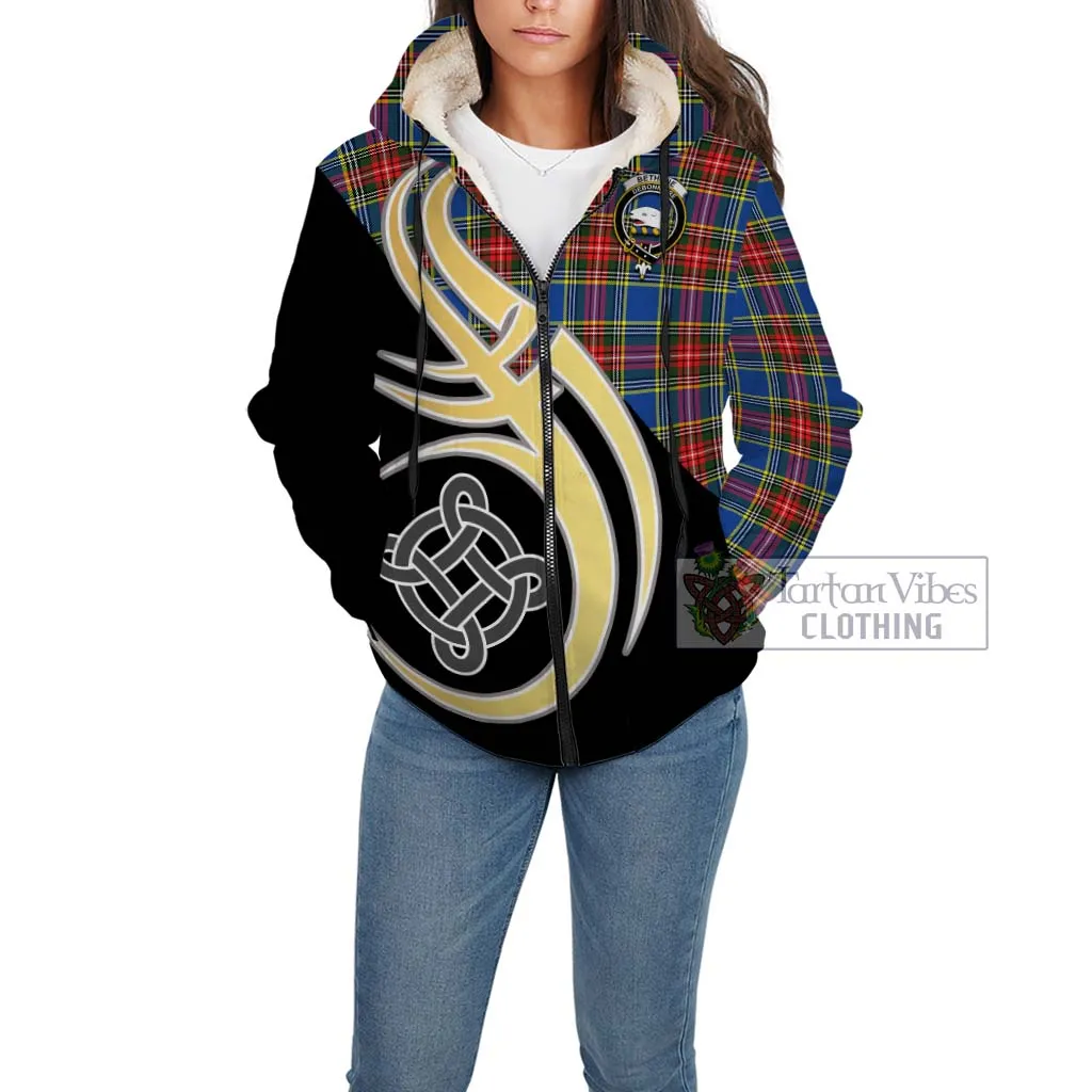 Bethune Tartan Sherpa Hoodie with Family Crest and Celtic Symbol Style