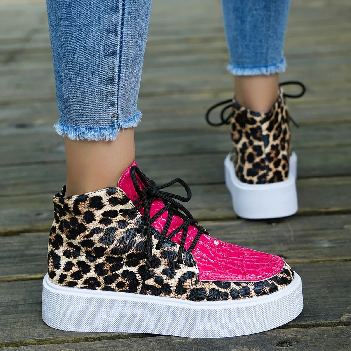 binfenxie  -  PU Leather Leopard Platform Sneakers