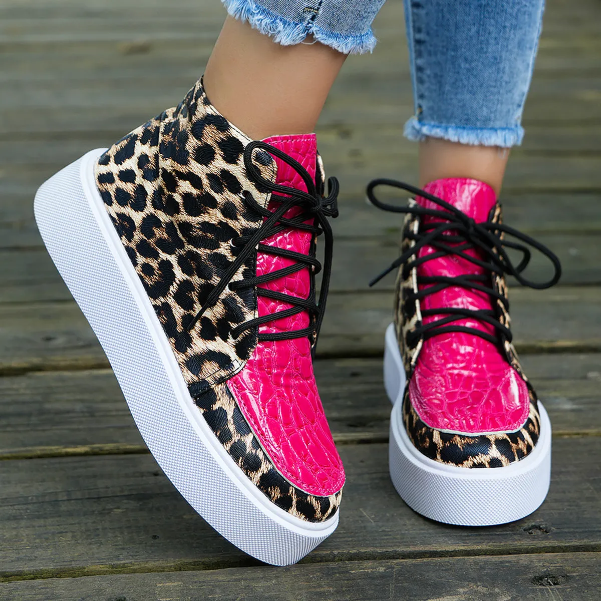 binfenxie  -  PU Leather Leopard Platform Sneakers