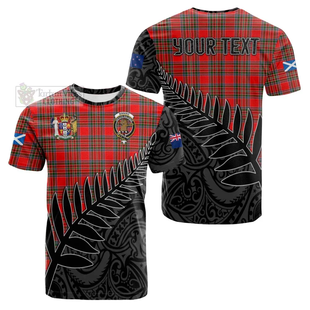 Binning Crest Tartan Cotton T-shirt with New Zealand Silver Fern Half Style