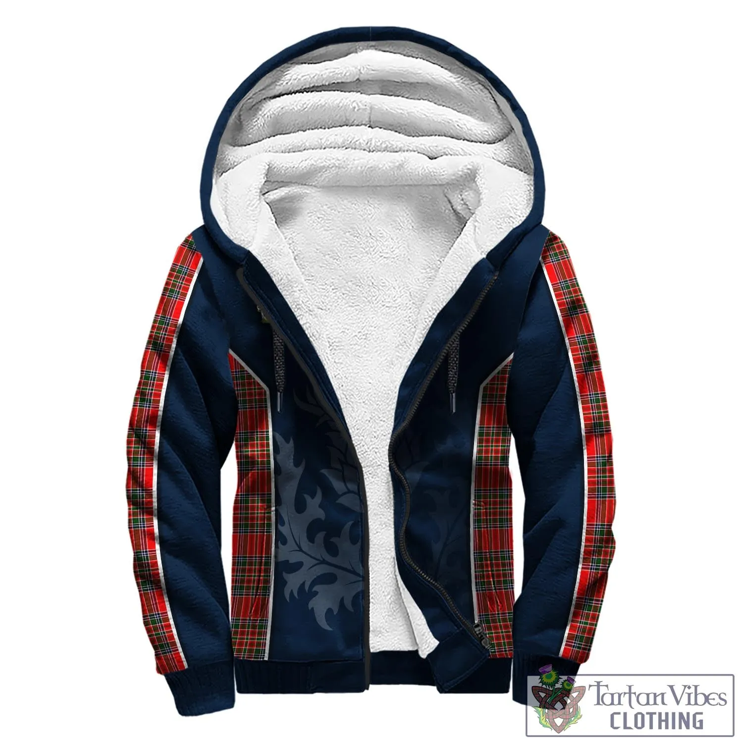 Binning Tartan Sherpa Hoodie with Family Crest and Scottish Thistle Vibes Sport Style