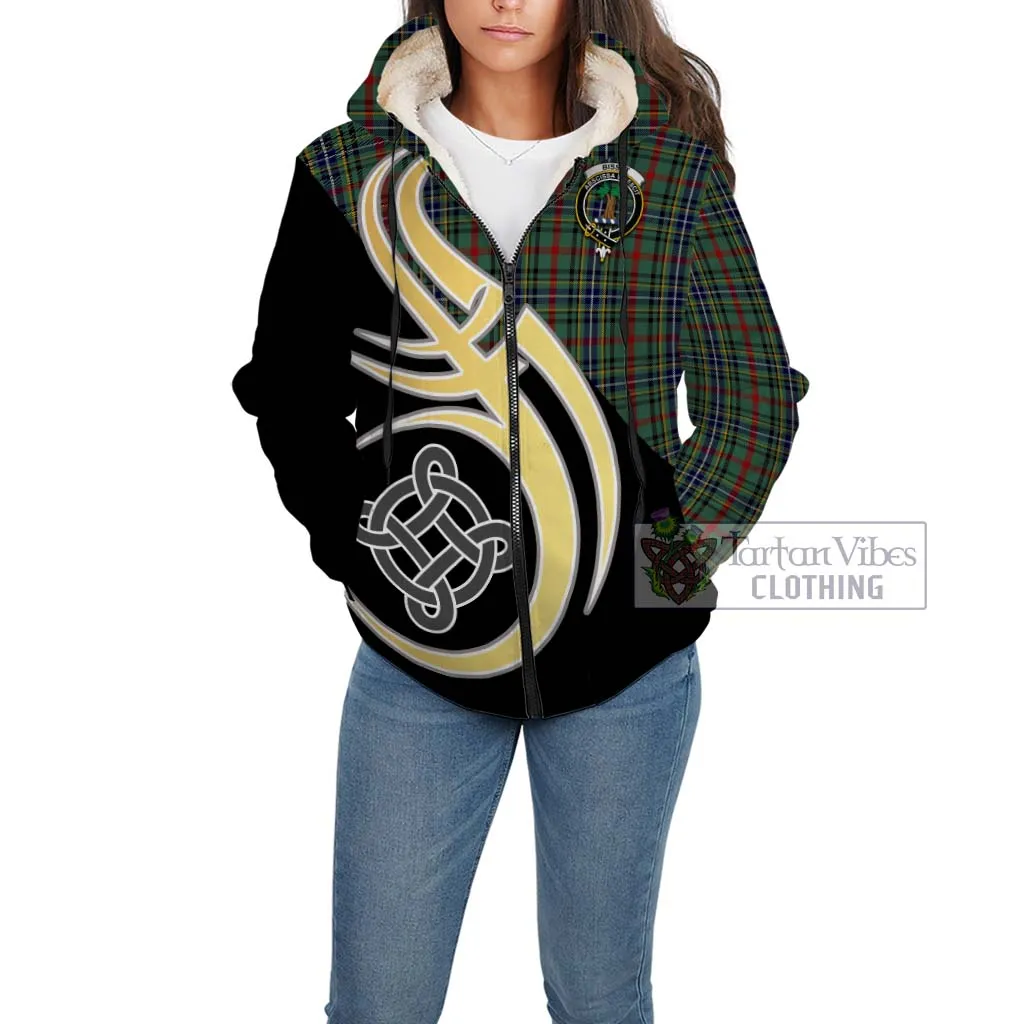 Bisset Tartan Sherpa Hoodie with Family Crest and Celtic Symbol Style