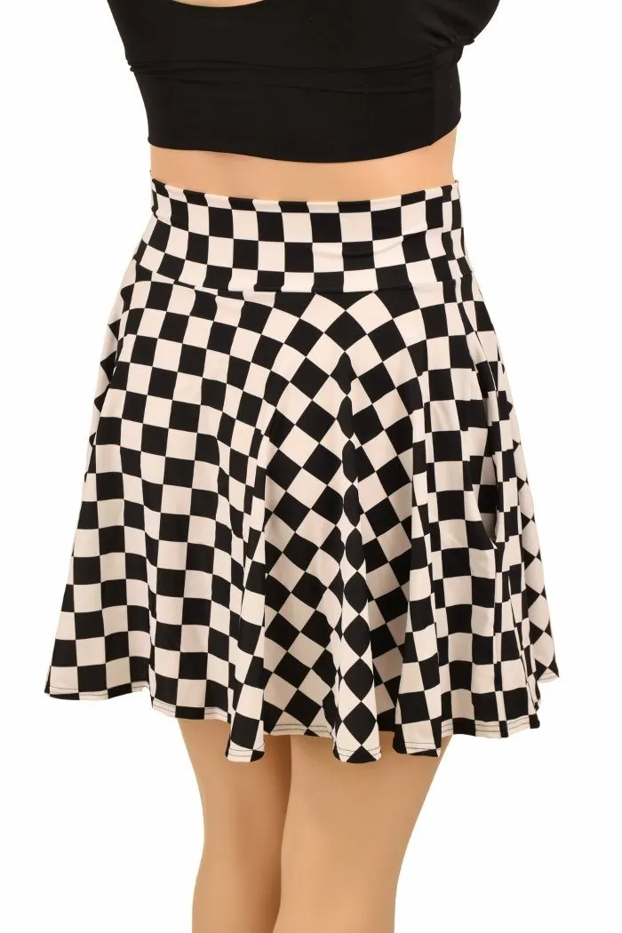 Black and White Checkered Pocket Skater Skirt