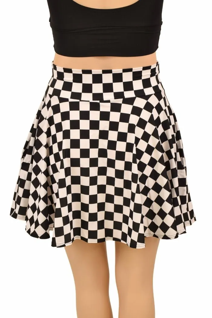 Black and White Checkered Pocket Skater Skirt