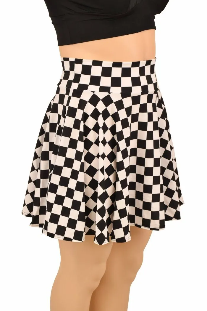 Black and White Checkered Pocket Skater Skirt