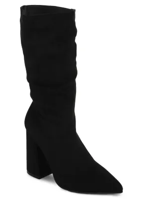 Black Micro Slouch Block Heel Ankle Boots