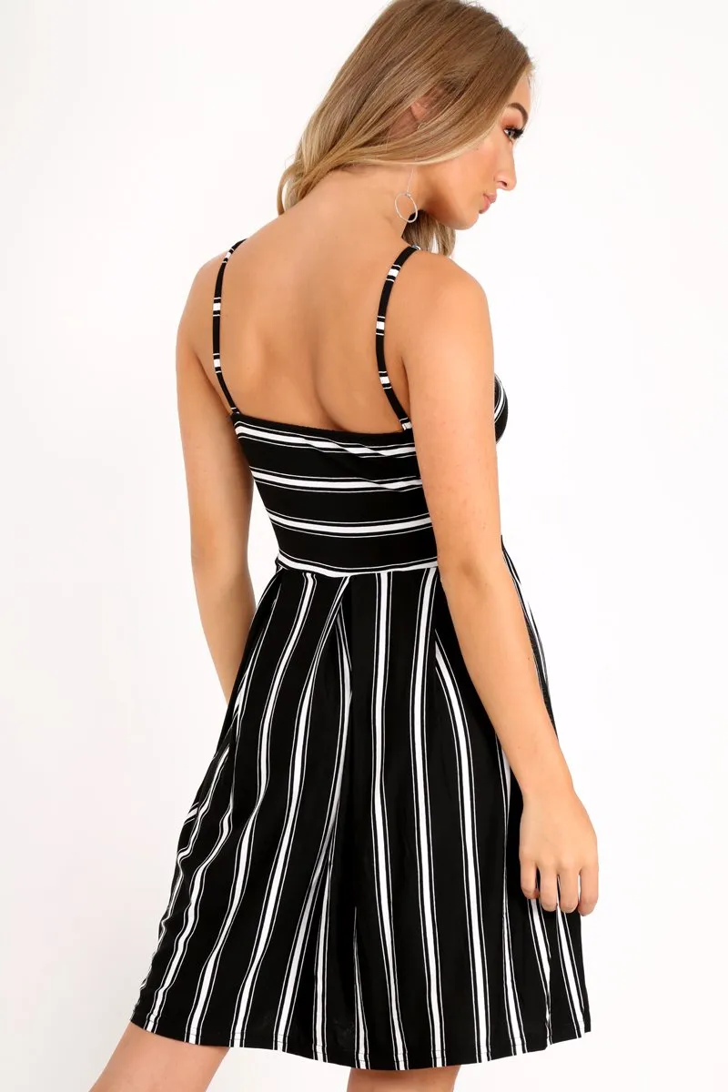 Black Stripe Multi Strap Skater Dress - Kadince