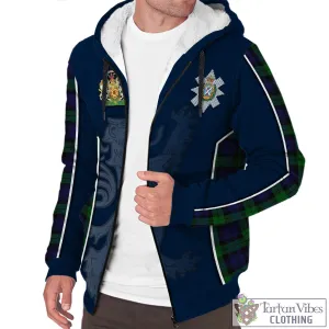 Black Watch Tartan Sherpa Hoodie with Family Crest and Lion Rampant Vibes Sport Style