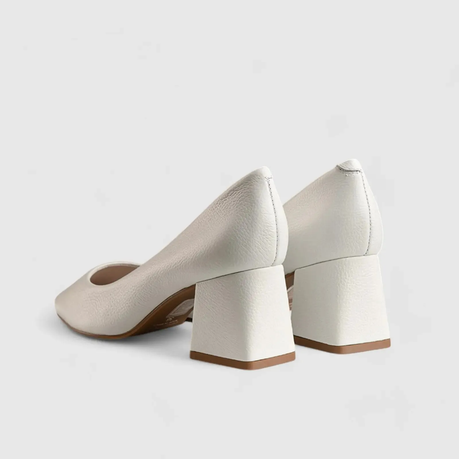 Block Heel Court Shoe White 9286