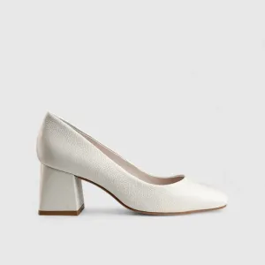 Block Heel Court Shoe White 9286