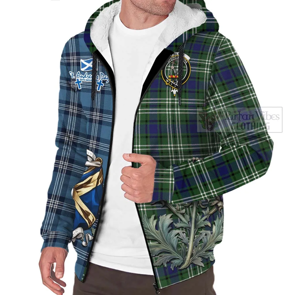 Blyth Tartan Sherpa Hoodie Happy St. Andrew's Day Half Tartan Style