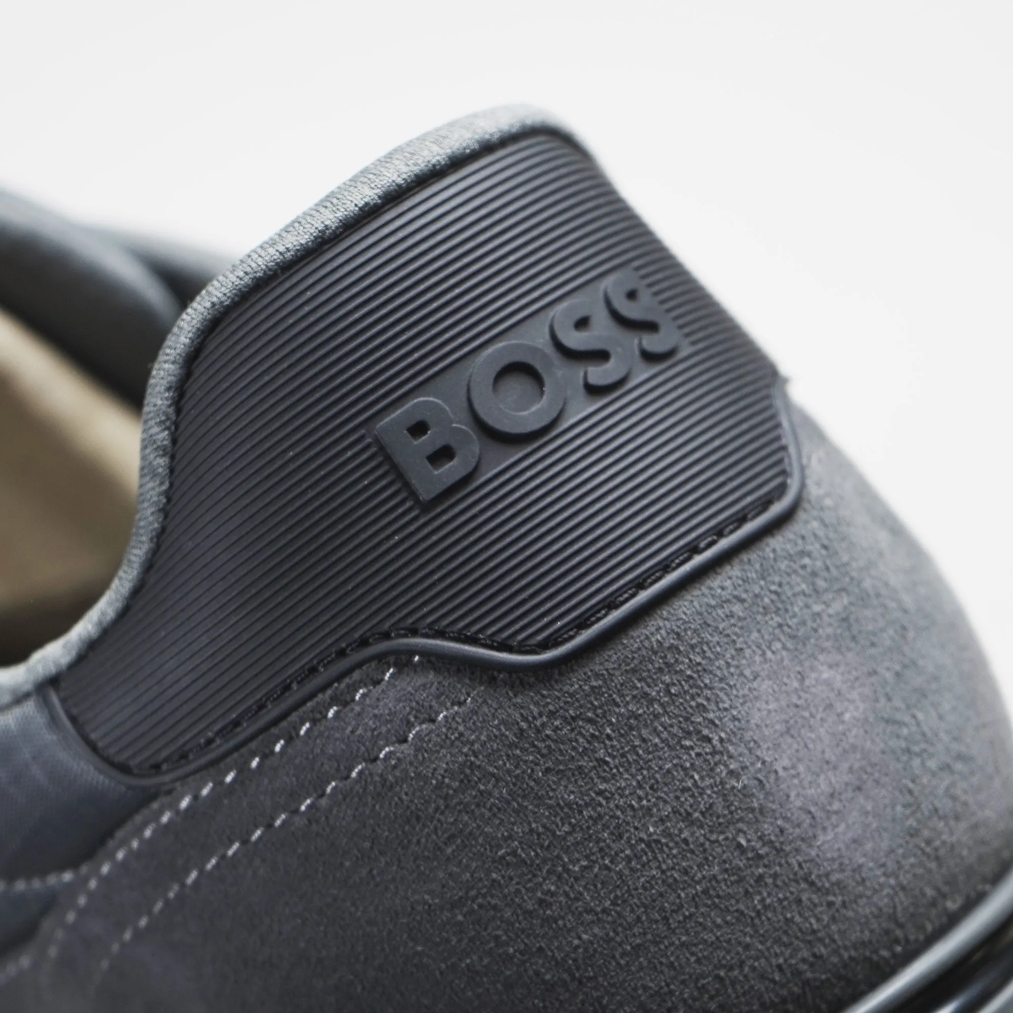 Boss Mix Material Lace-Up Trainers with Suede Trims - Grey