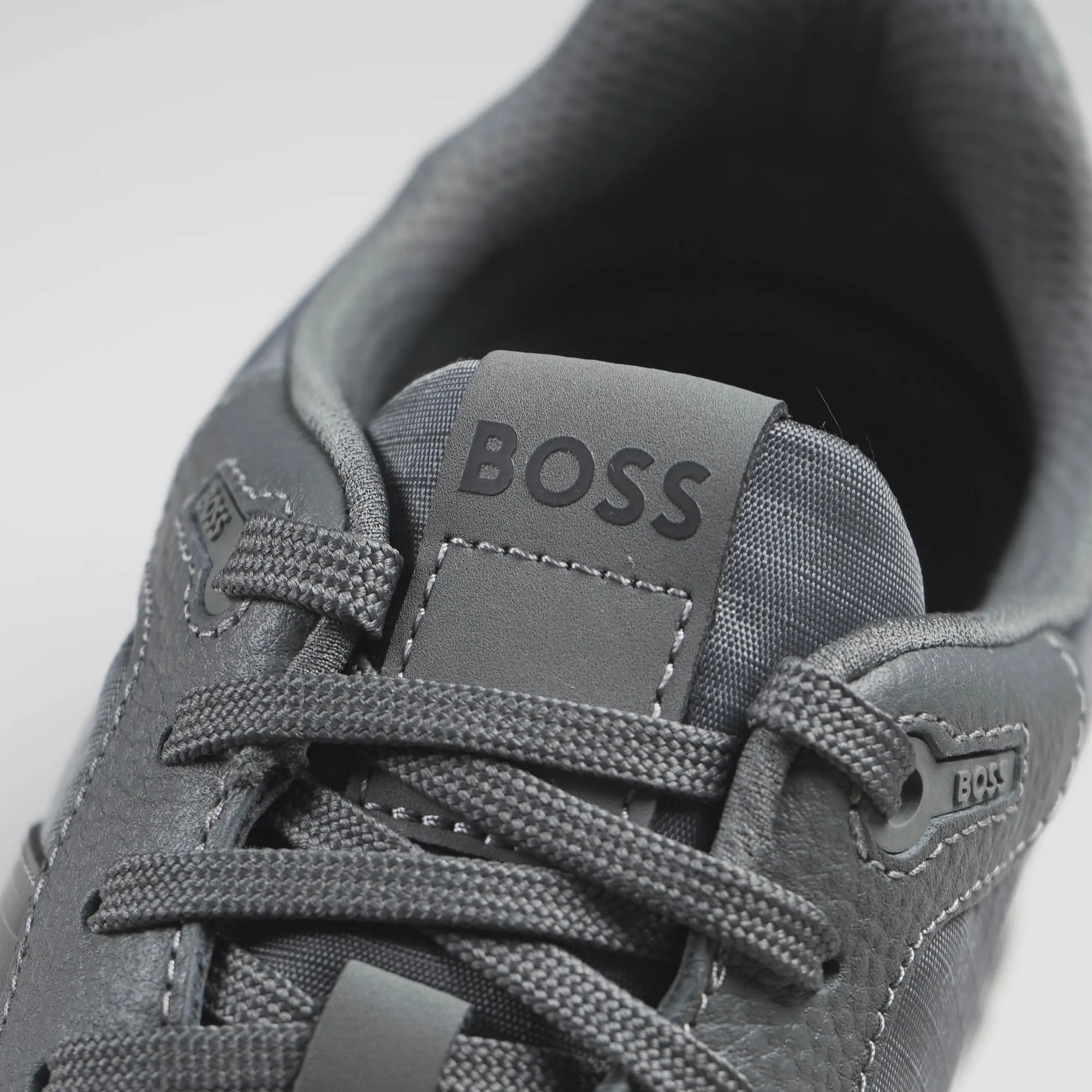 Boss Mix Material Lace-Up Trainers with Suede Trims - Grey