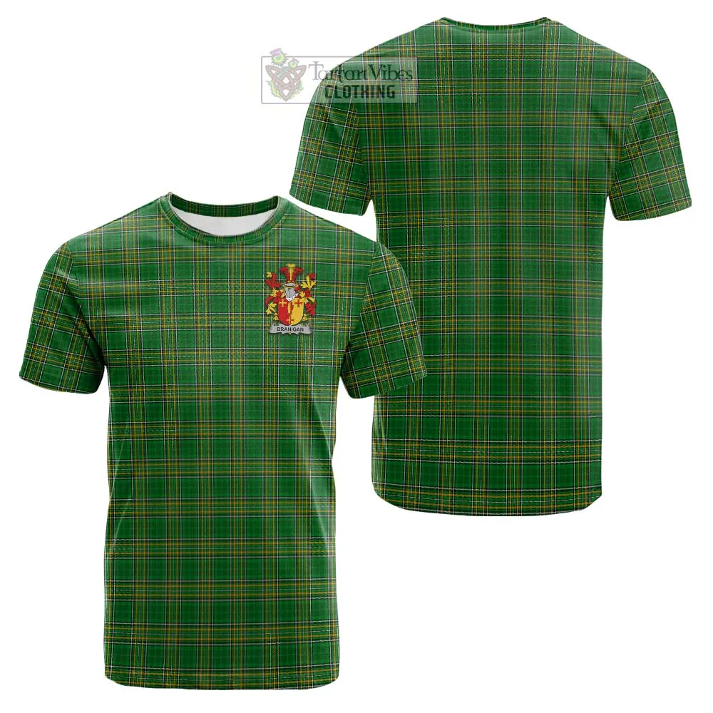 Branigan Irish Clan Tartan Cotton T-shirt with Coat of Arms