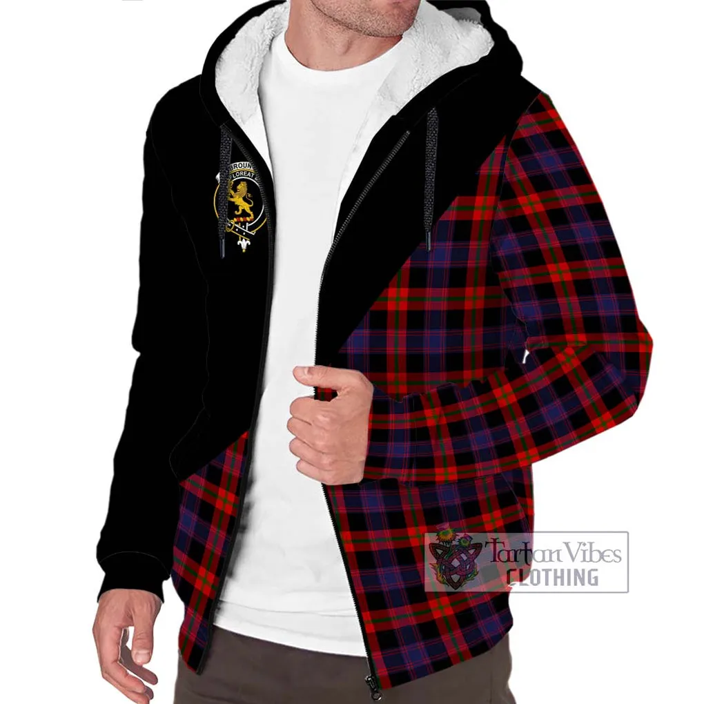 Broun Modern Tartan Sherpa Hoodie with Family Crest and Military Logo Style