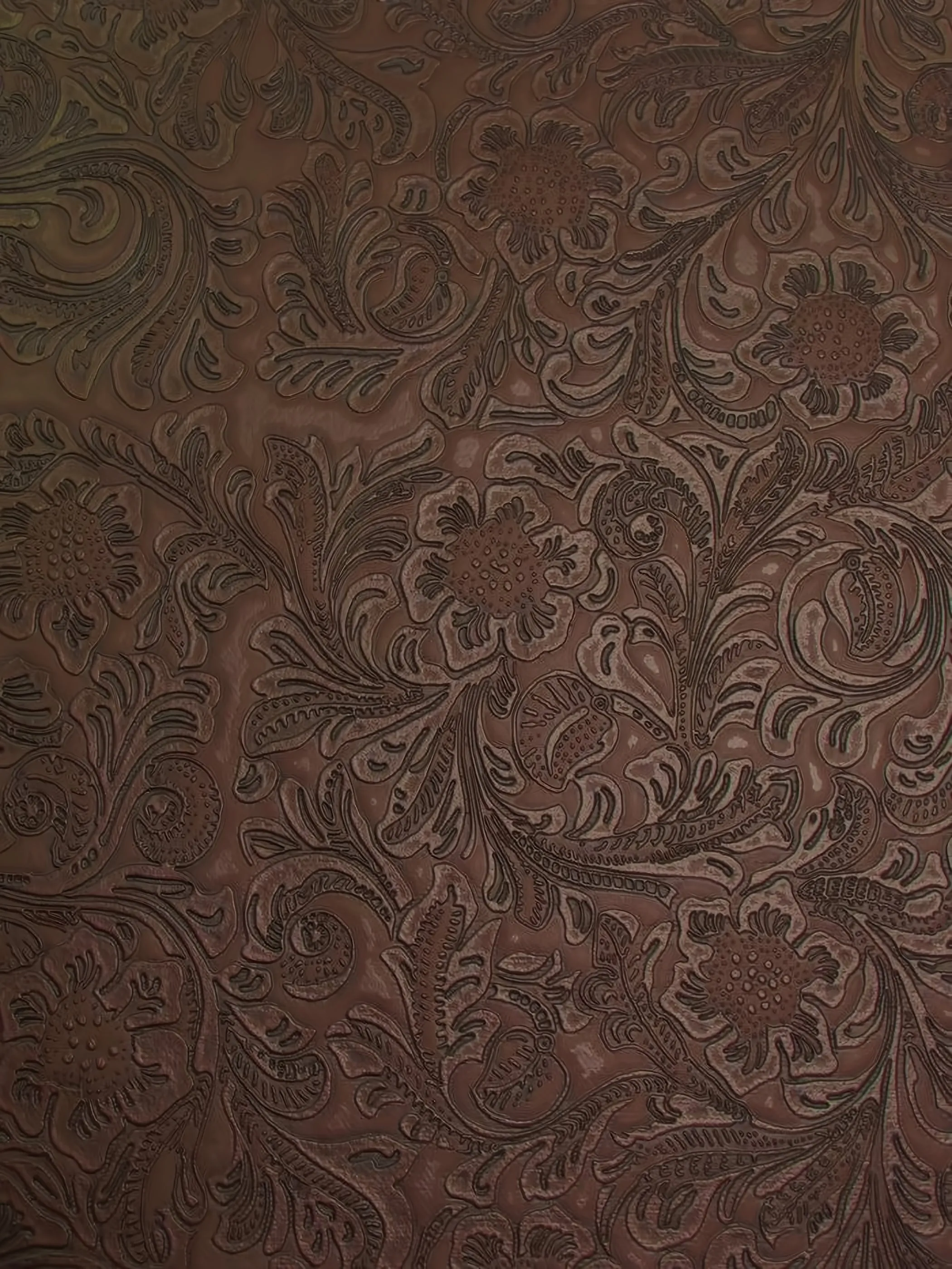 Brown Vintage Western Floral Pu Leather Fabric / Sold By The Yard