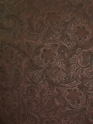 Brown Vintage Western Floral Pu Leather Fabric / Sold By The Yard