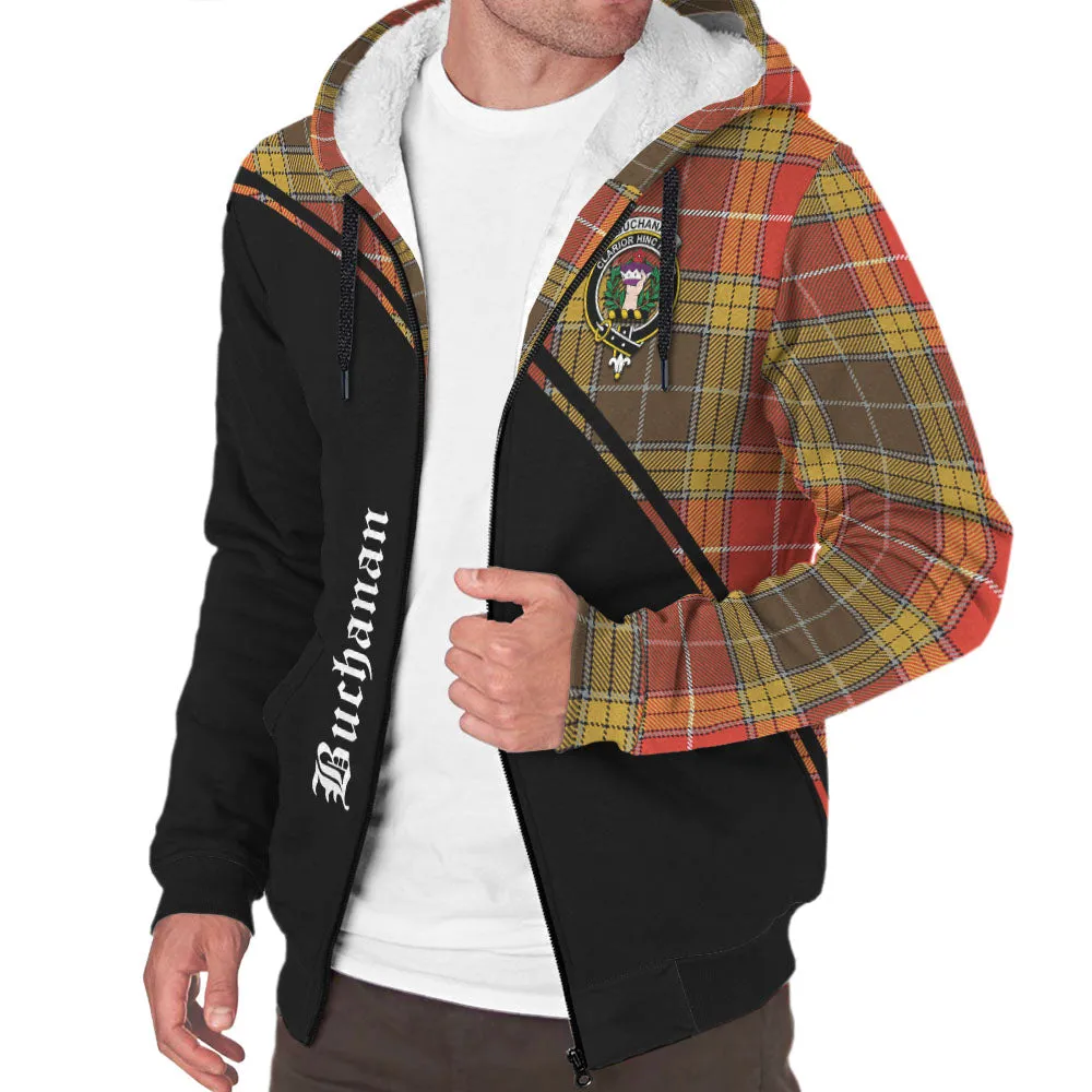 Buchanan Old Set Weathered Tartan Sherpa Hoodie with Family Crest Curve Style