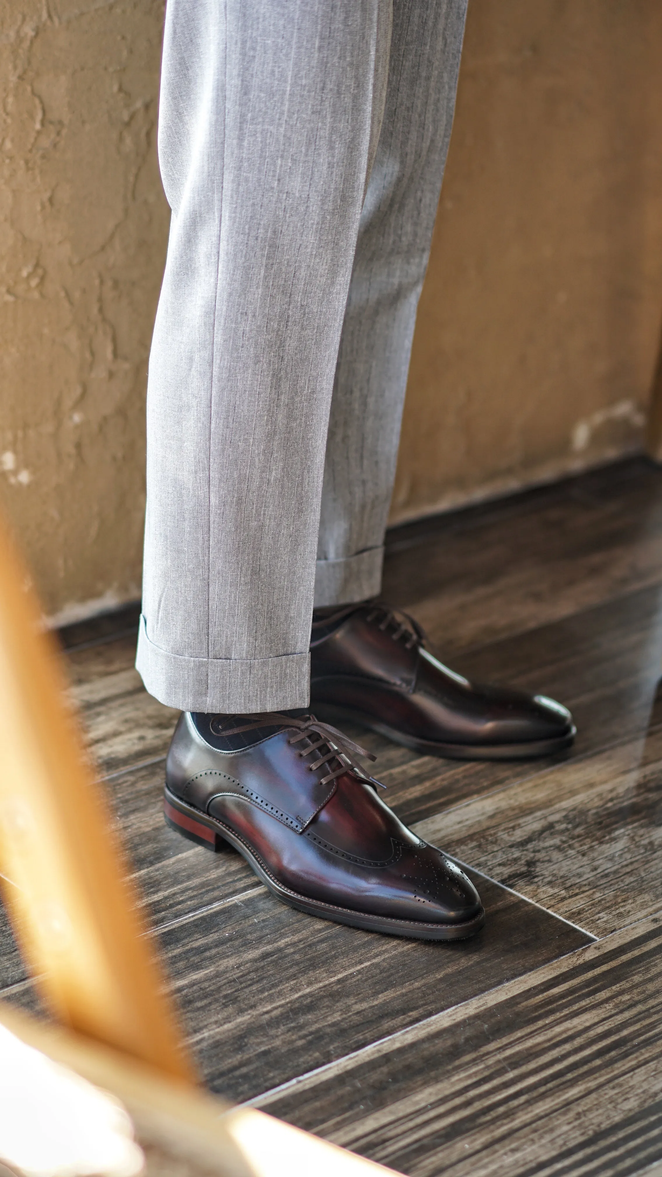 Burgundy Wingtip Brogue Derby Shoes