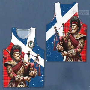 Burnett Tartan Men's Tank Top with Family Crest Scottish Bagpiper Vibes