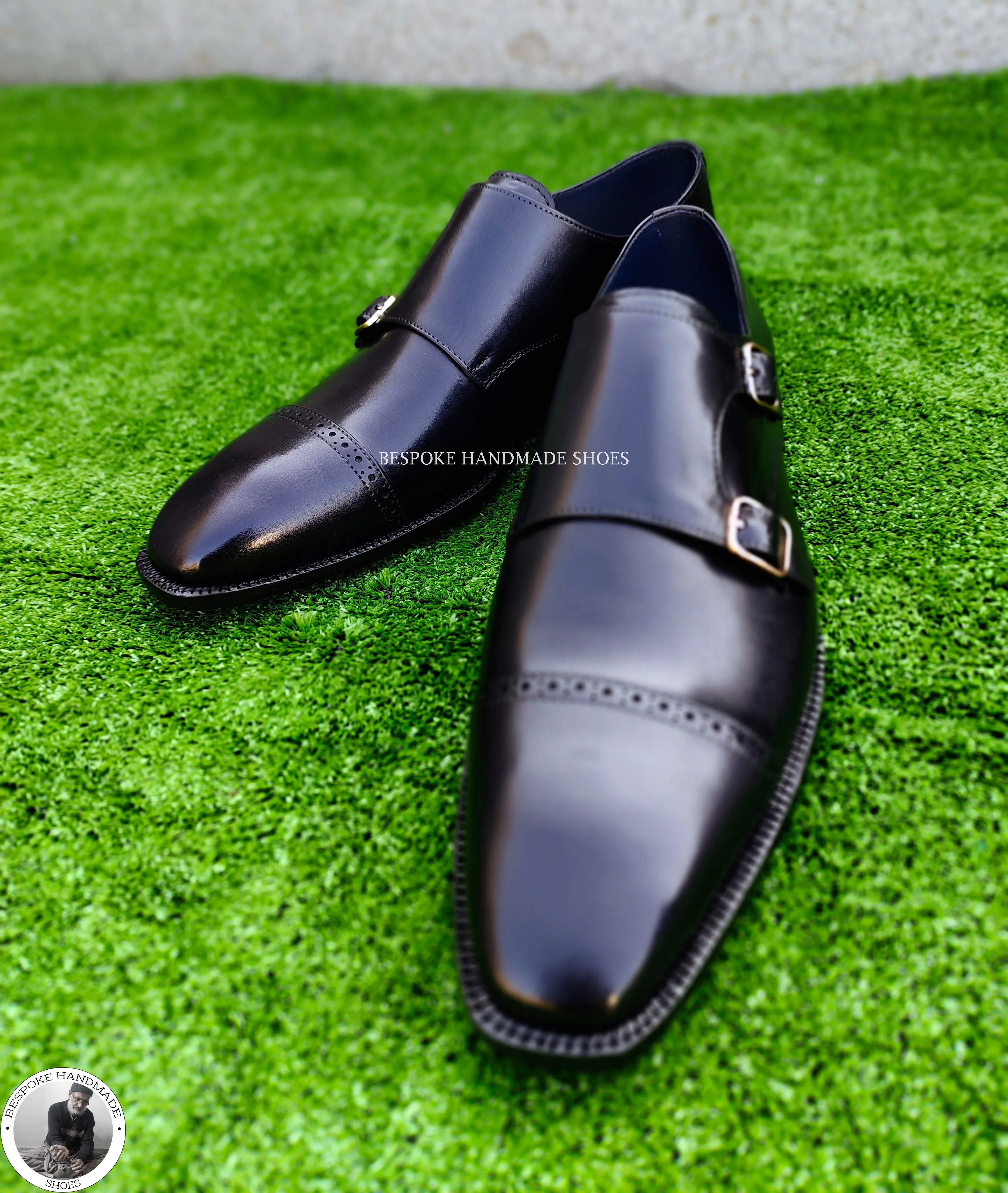 Buy Goodyear Welted Black Leather Shoes, Double Monk Strap Toe Cap Fashion Shoe