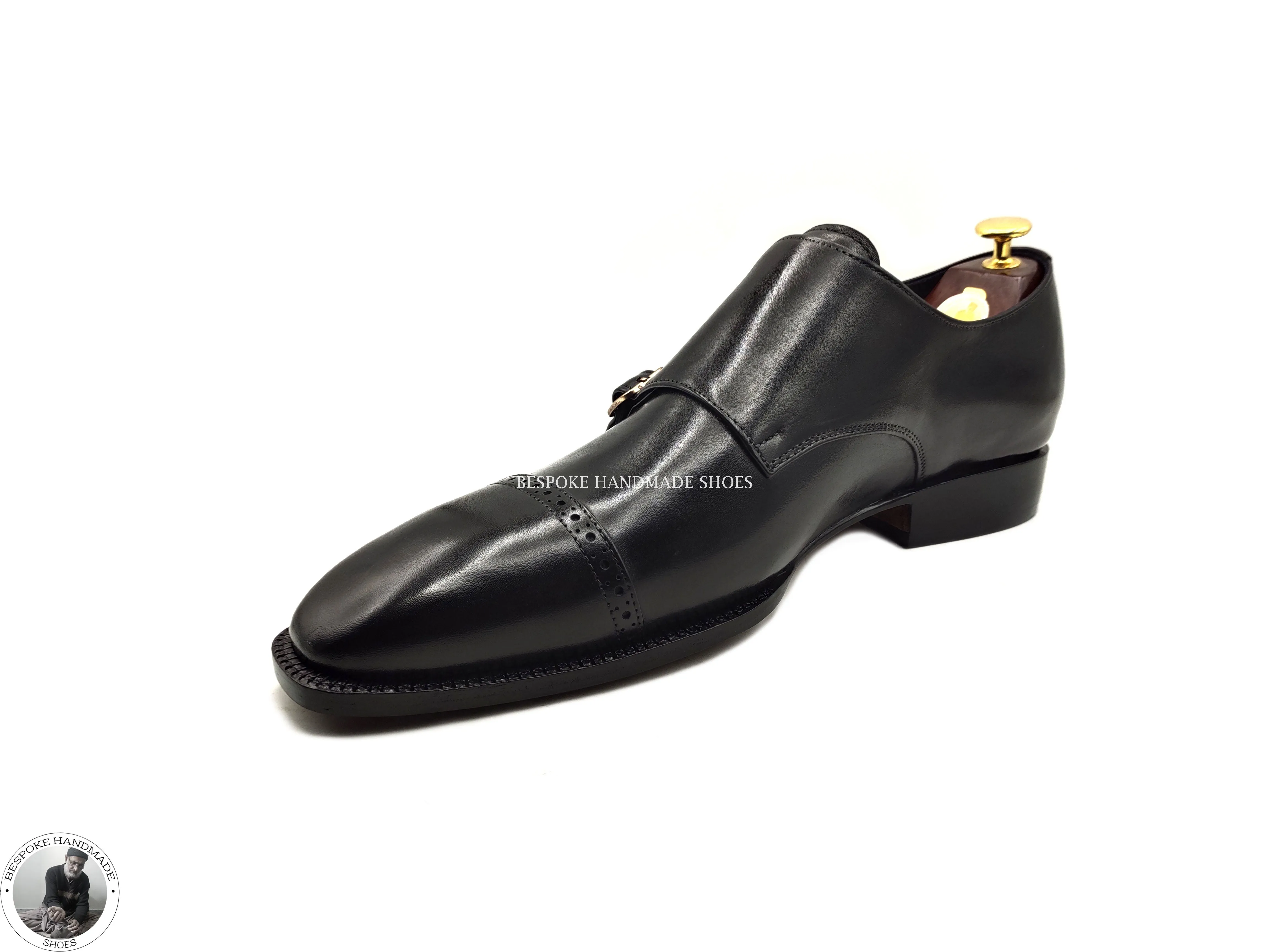 Buy Goodyear Welted Black Leather Shoes, Double Monk Strap Toe Cap Fashion Shoe