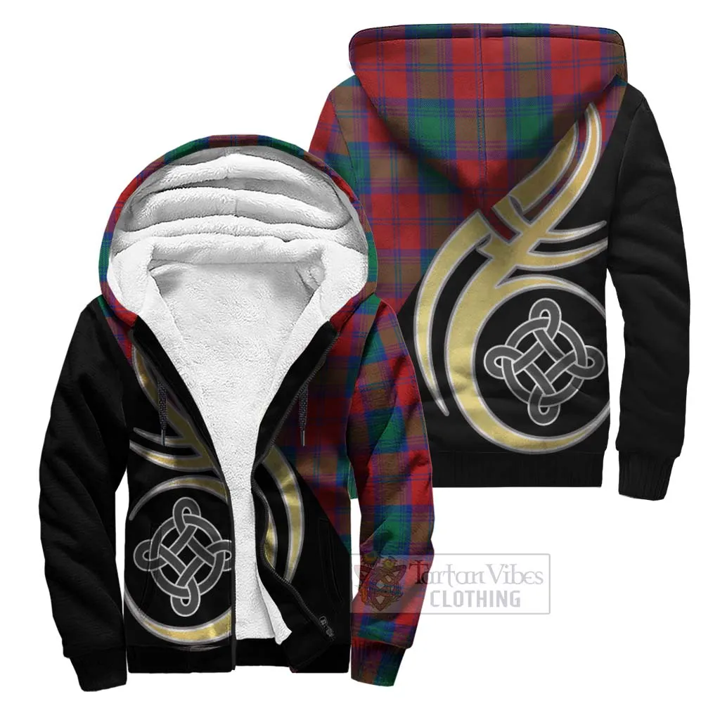 Byres (Byses) Tartan Sherpa Hoodie with Family Crest and Celtic Symbol Style