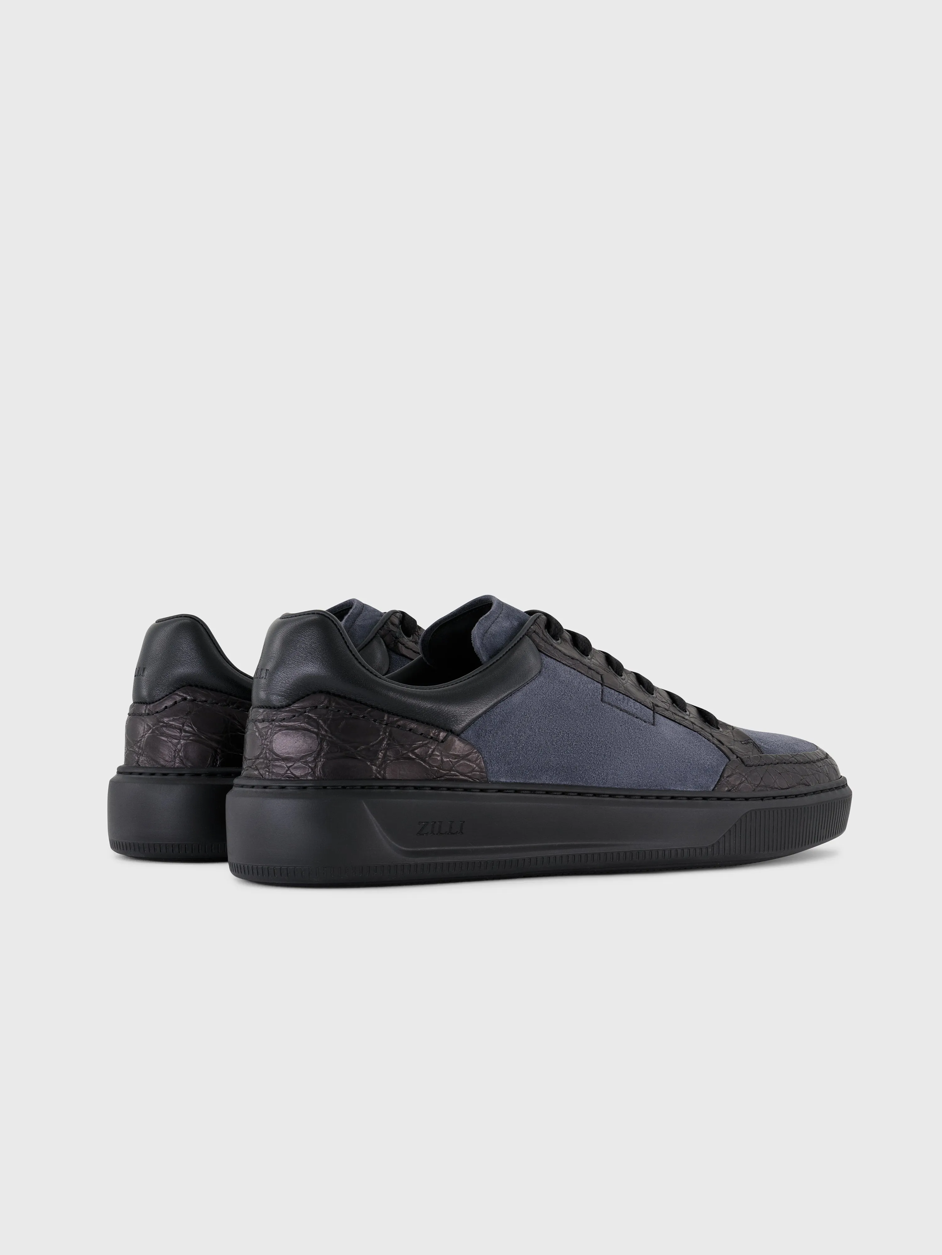 Caiman and Calfskin Sneakers Dark Charcoal