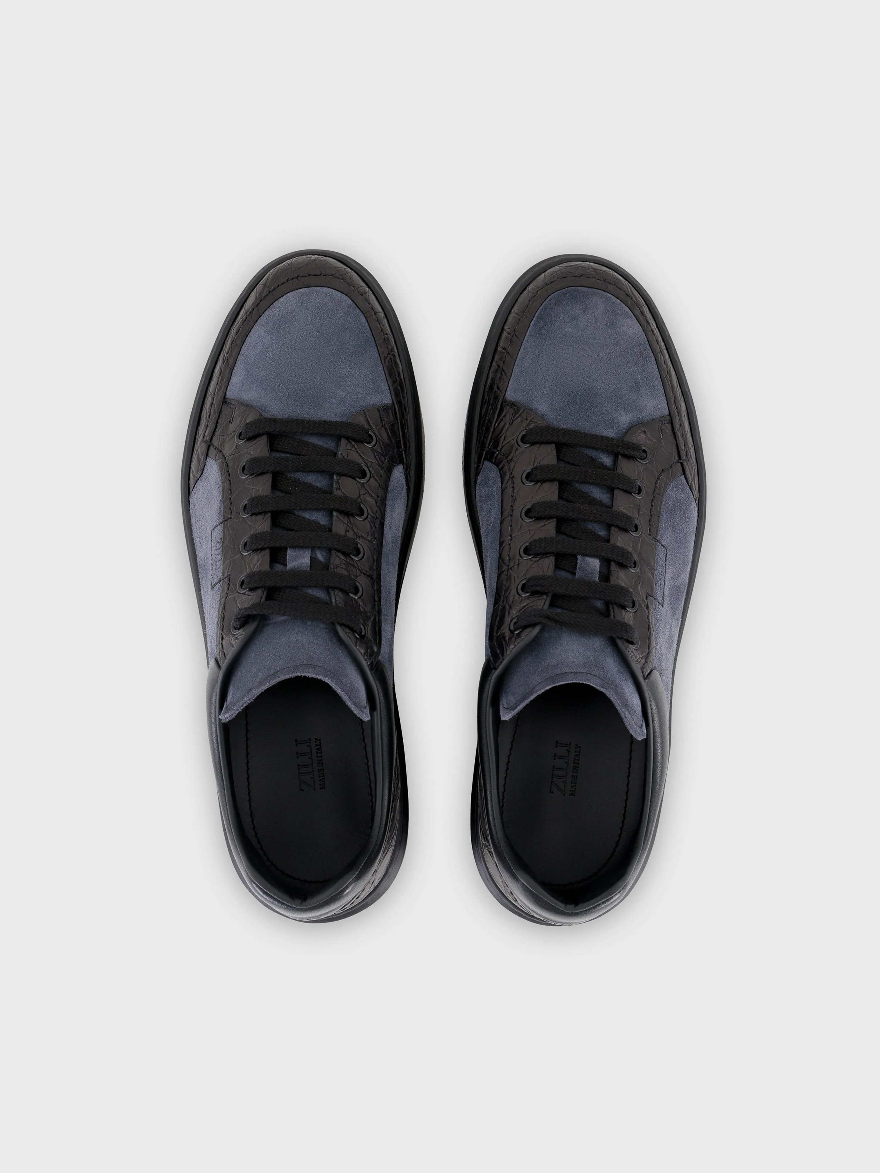 Caiman and Calfskin Sneakers Dark Charcoal