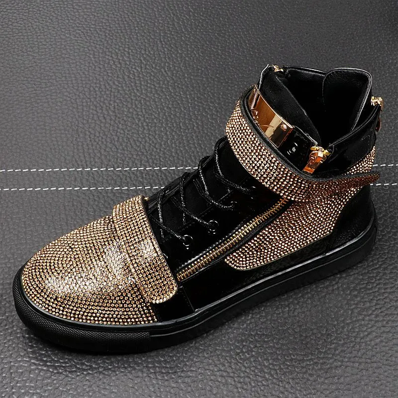 Casual Microfiber Rhinestone Decoration High Top Sneakers