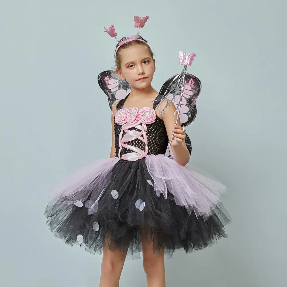 Children's Stage Performance Festival Performance Costume New Halloween Party Cosplay Butterfly Cute Girl Princess Dress Three Piece Set