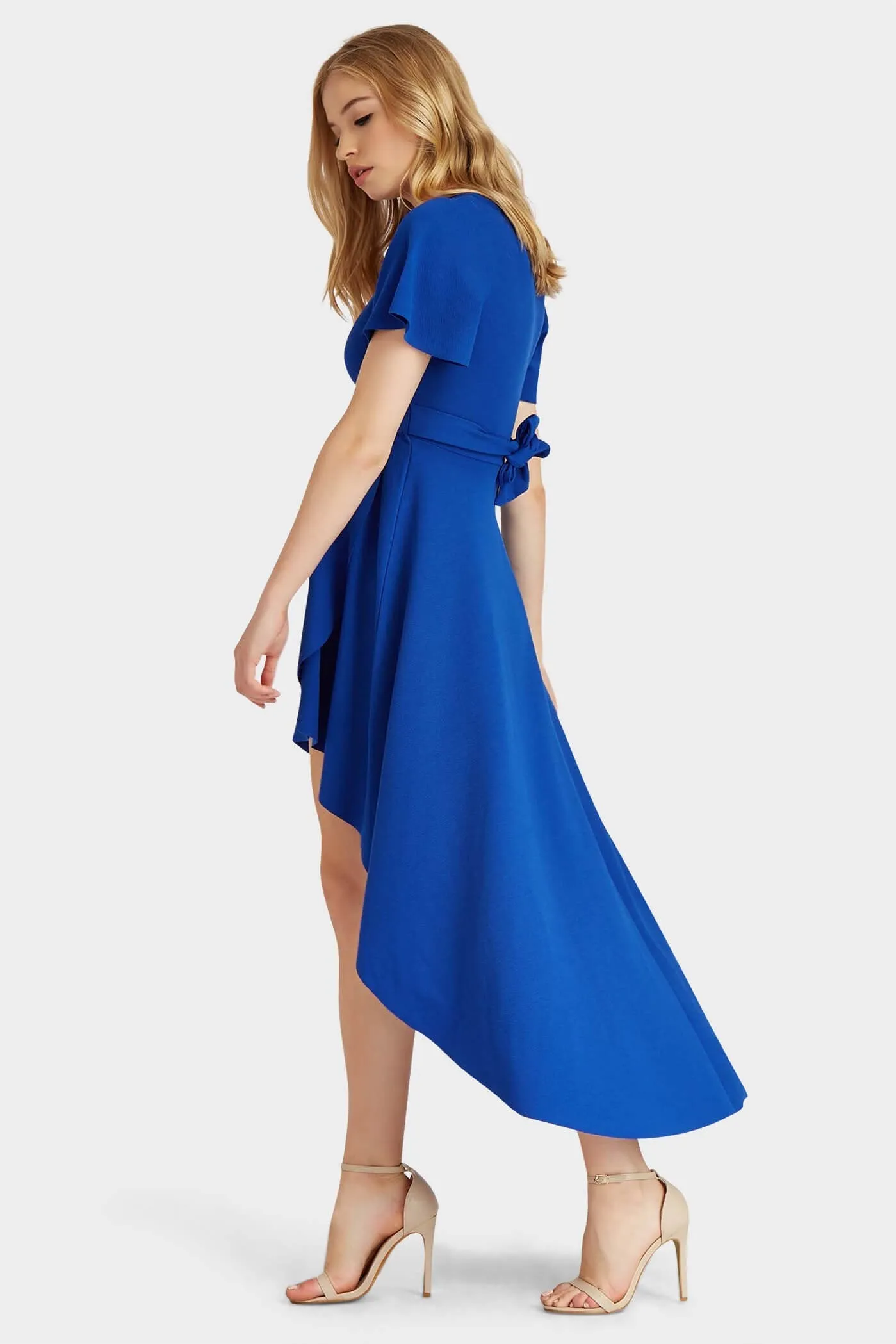 Cobalt Angel Sleeve Waterfall Hem Dress