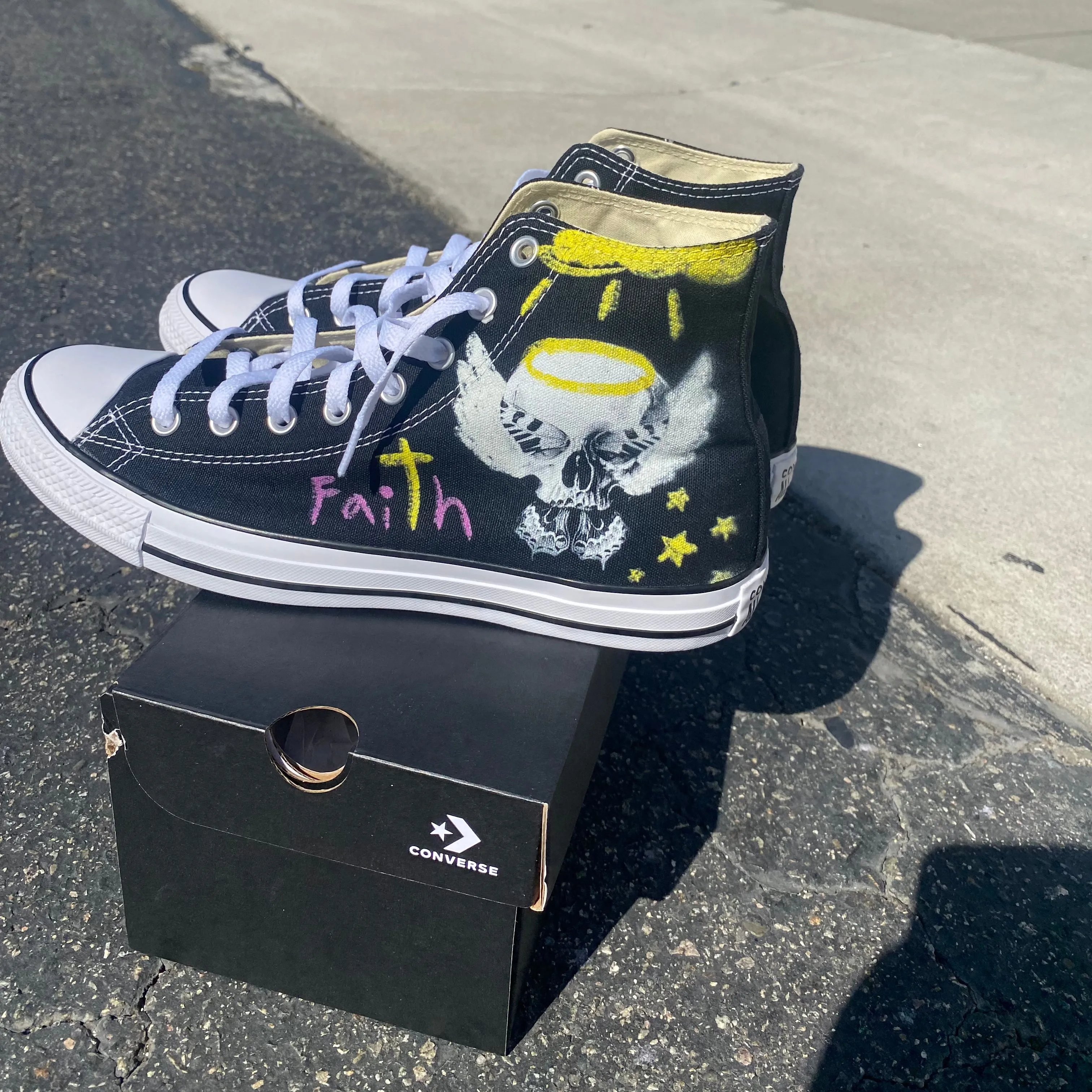 Consequential Clothing x Butterfly Effect Skull Chalk Angel Devil - Custom Converse Shoes