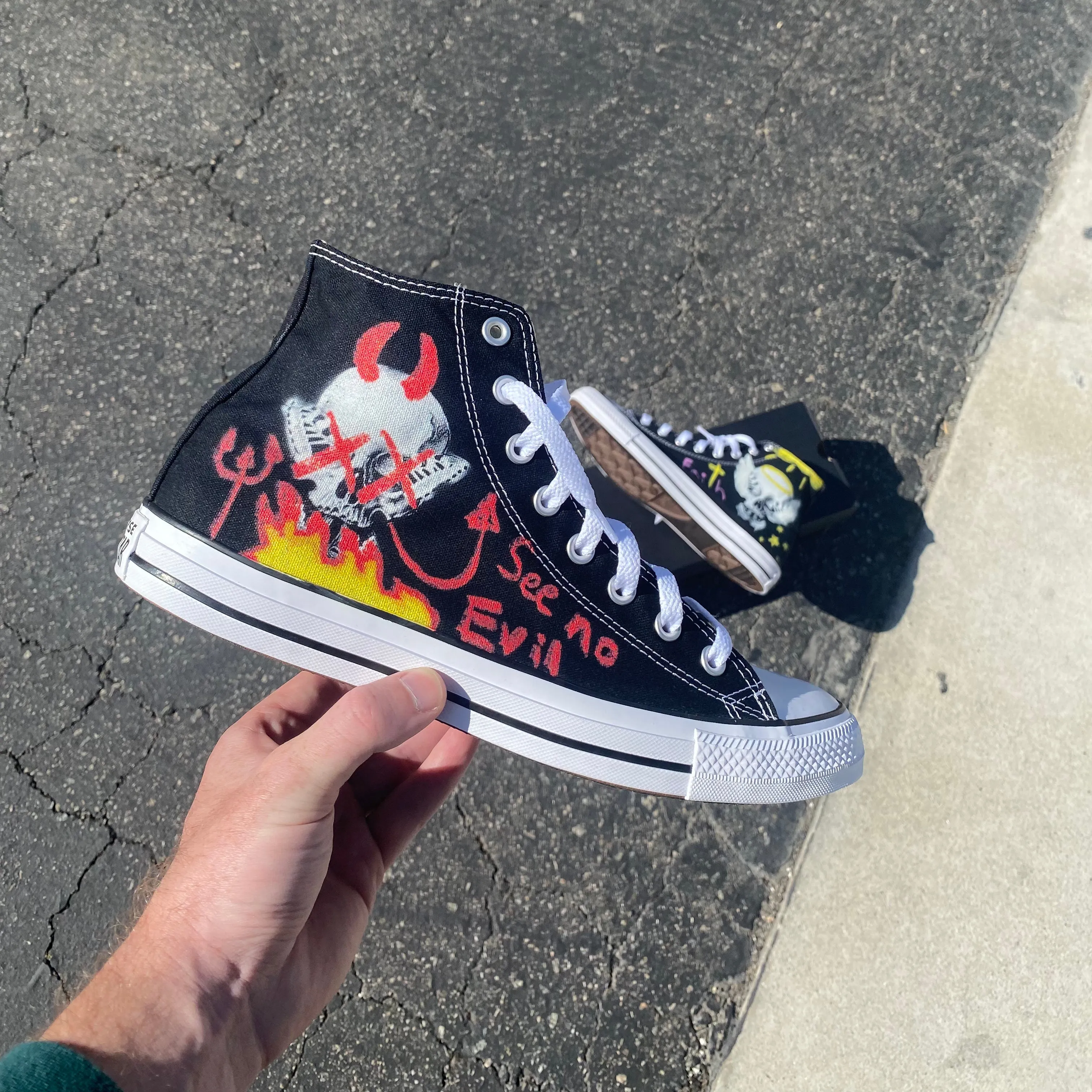 Consequential Clothing x Butterfly Effect Skull Chalk Angel Devil - Custom Converse Shoes