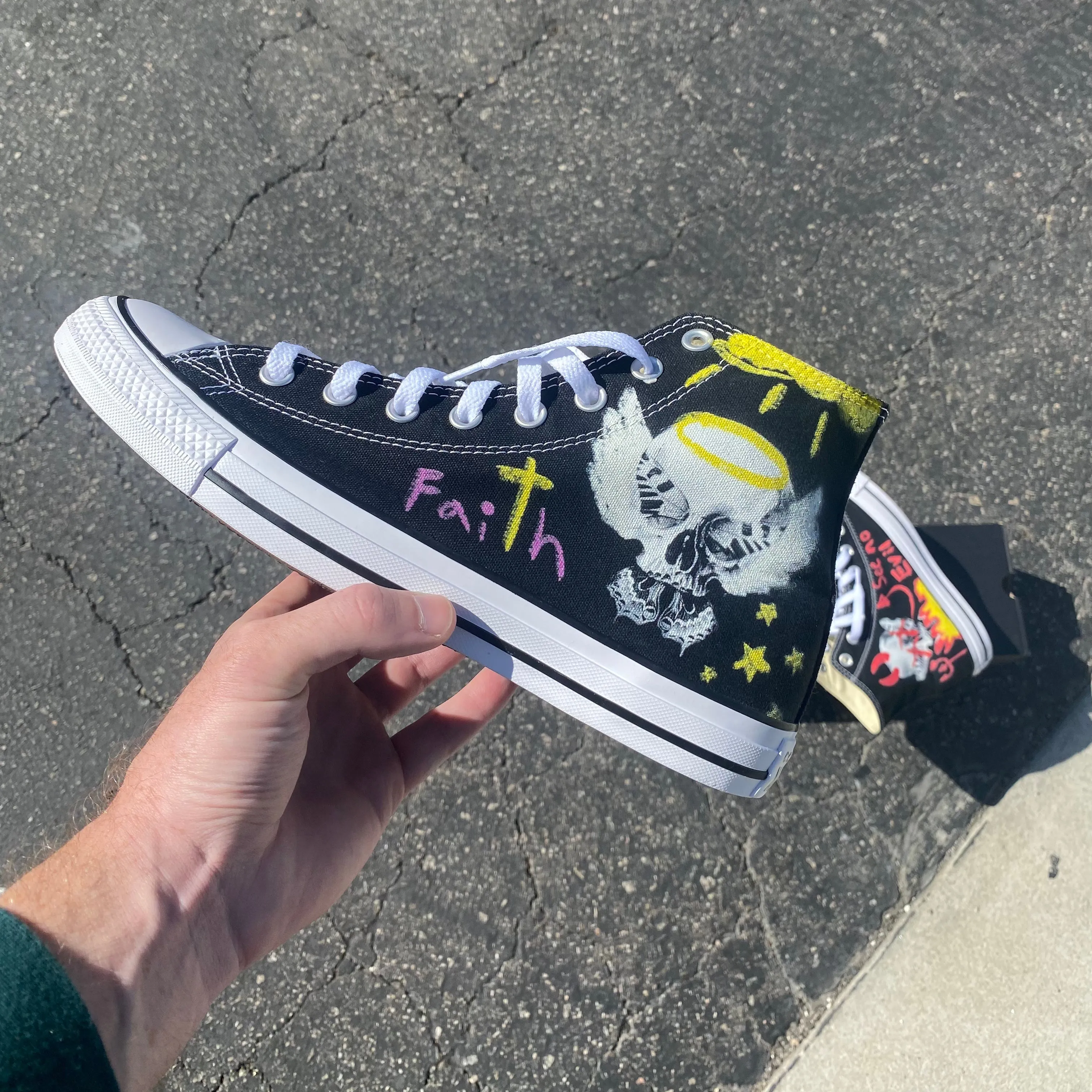 Consequential Clothing x Butterfly Effect Skull Chalk Angel Devil - Custom Converse Shoes