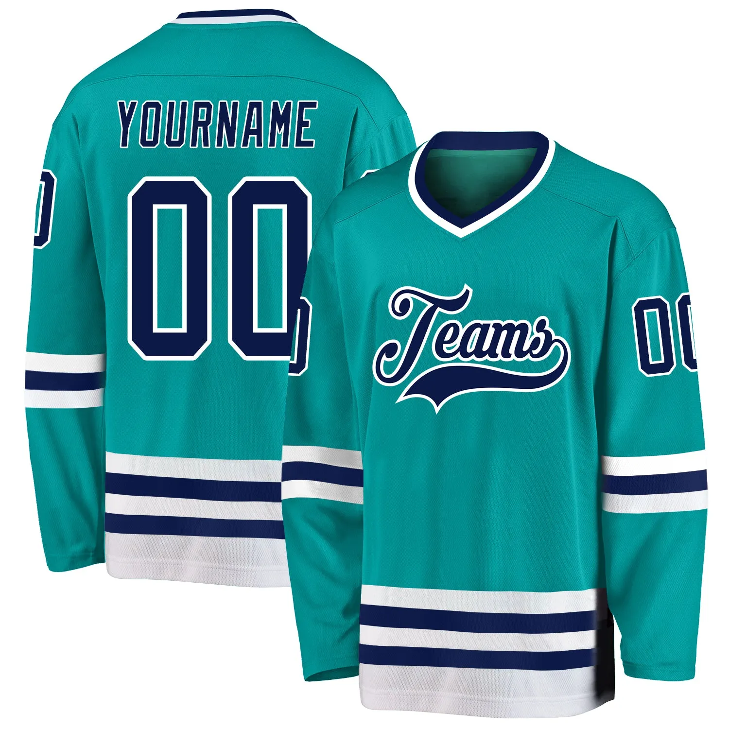 Custom Aqua Navy-White Hockey Jersey