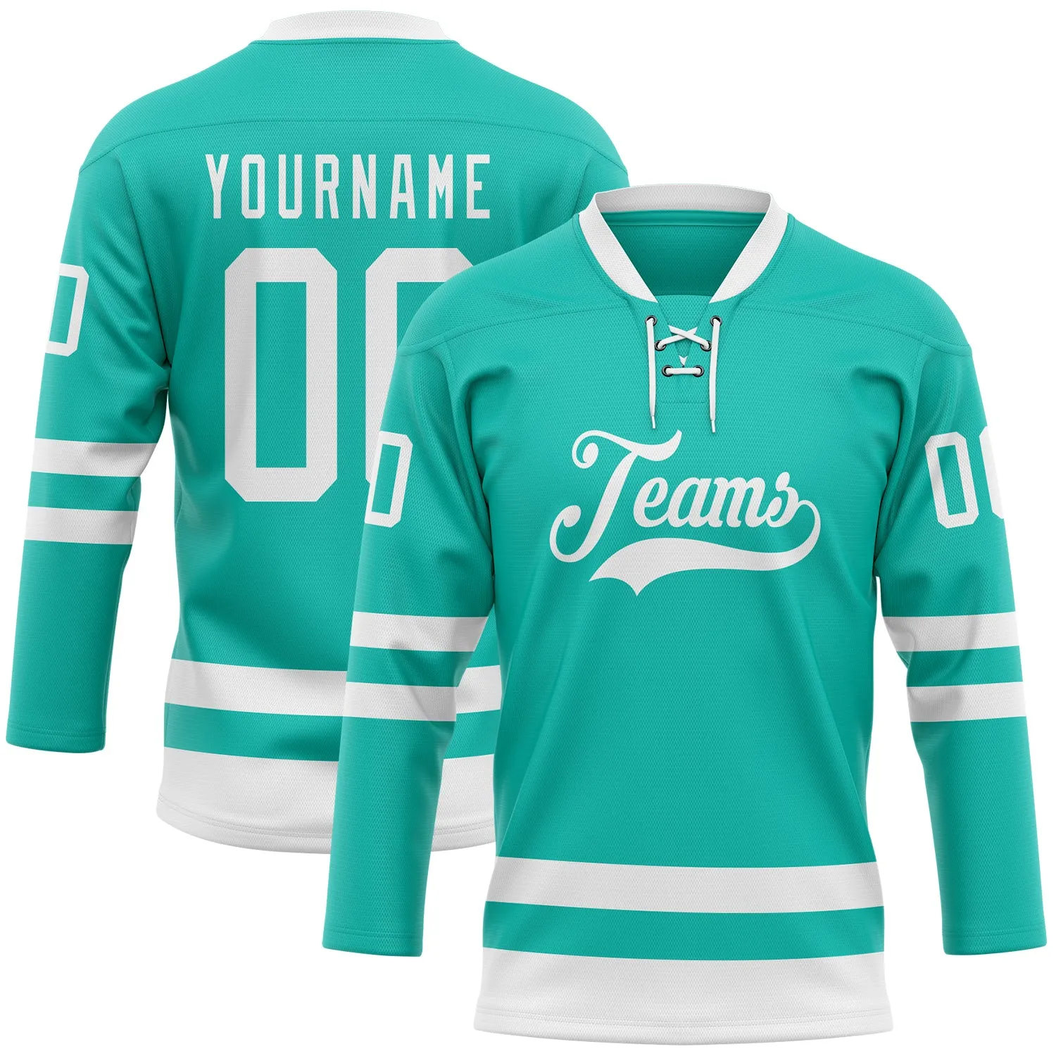 Custom Aqua White Hockey Lace Neck Jersey