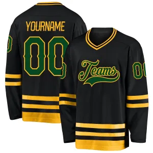 Custom Black Green-Gold Hockey Jersey