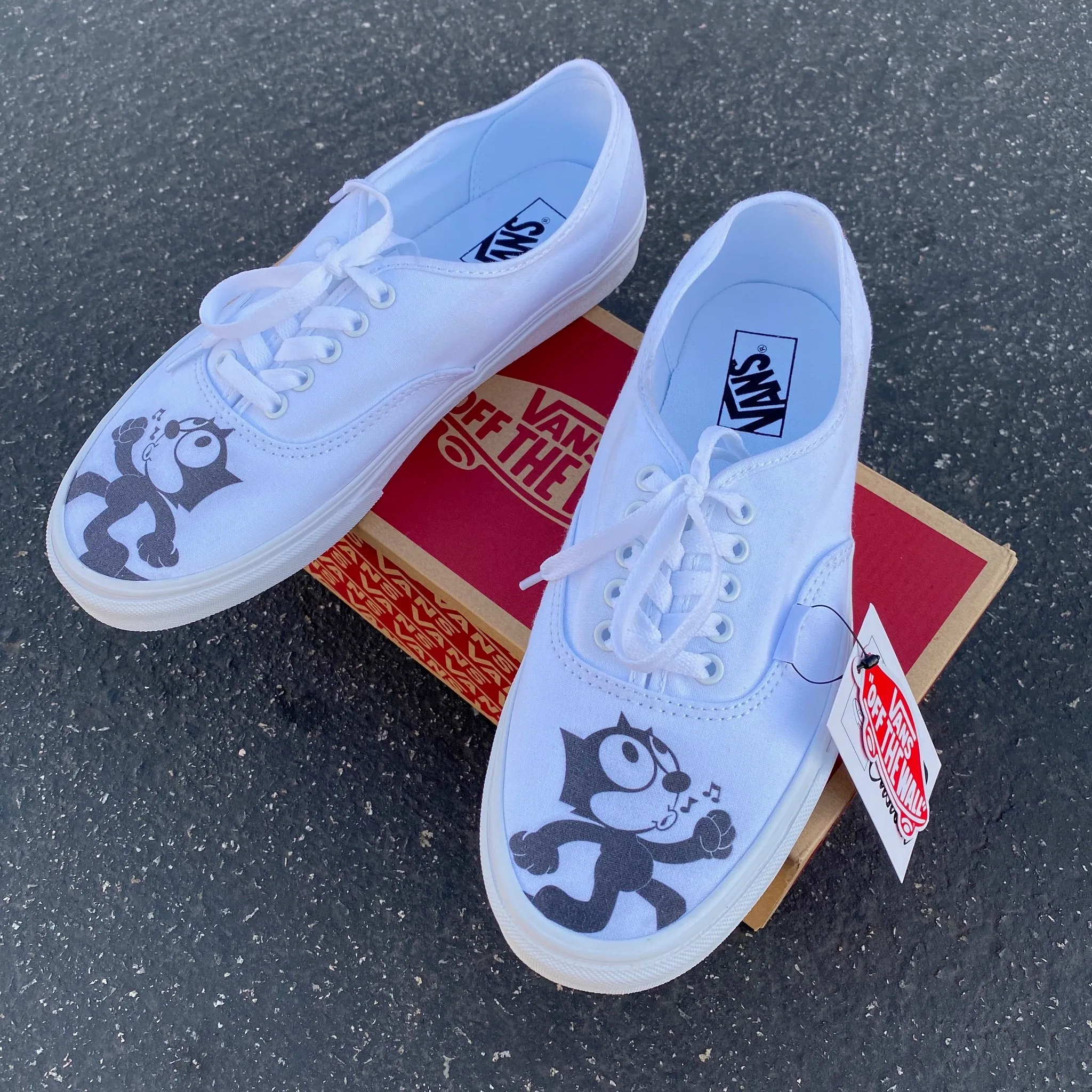 Custom Vans Shoes - Felix The Cat - White Authentic