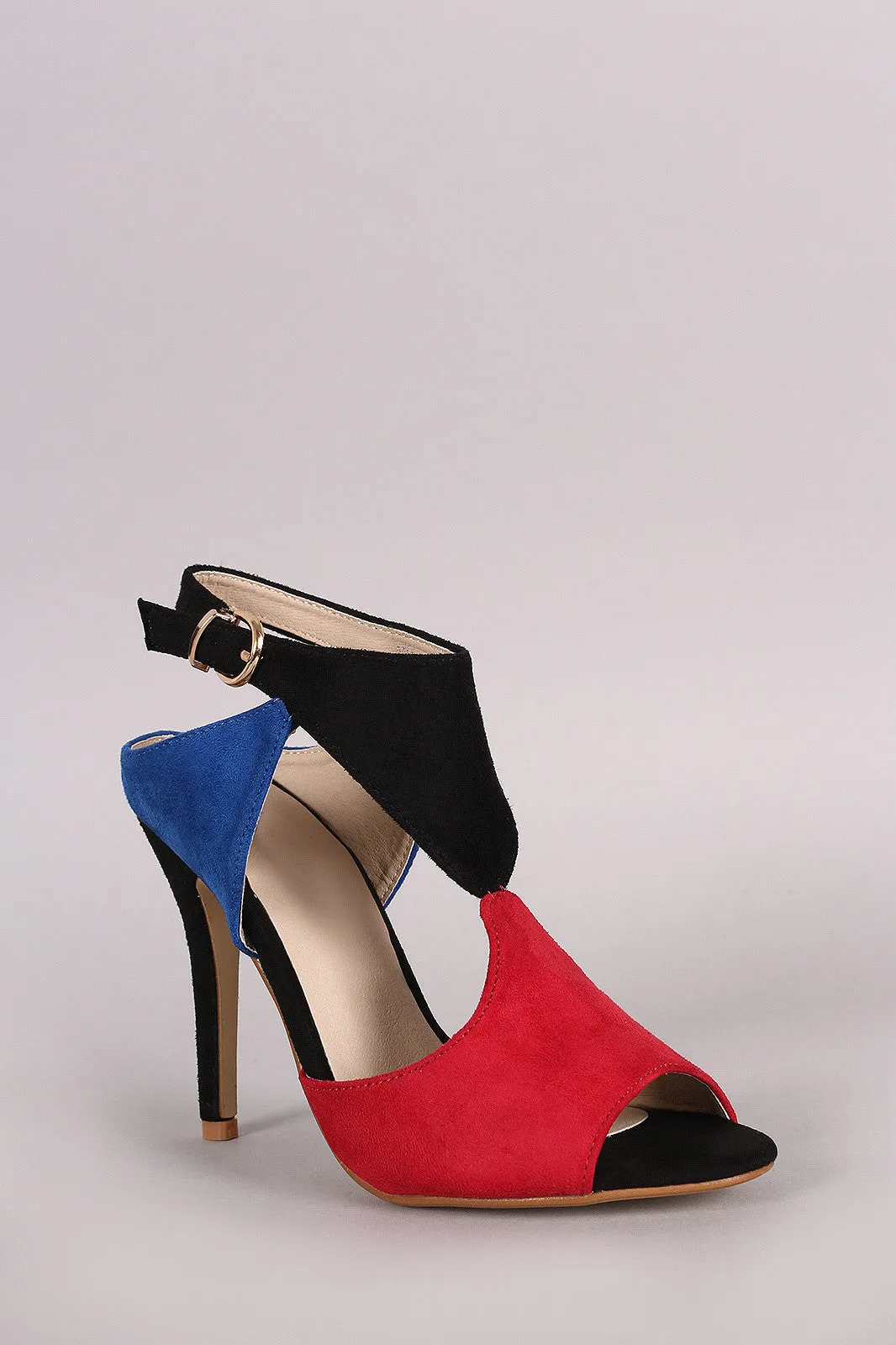 Cutout Block Color Peep Toe Stiletto Heel