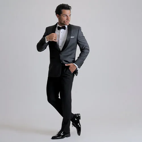 Dark Grey shawl collar tuxedo with black trousers