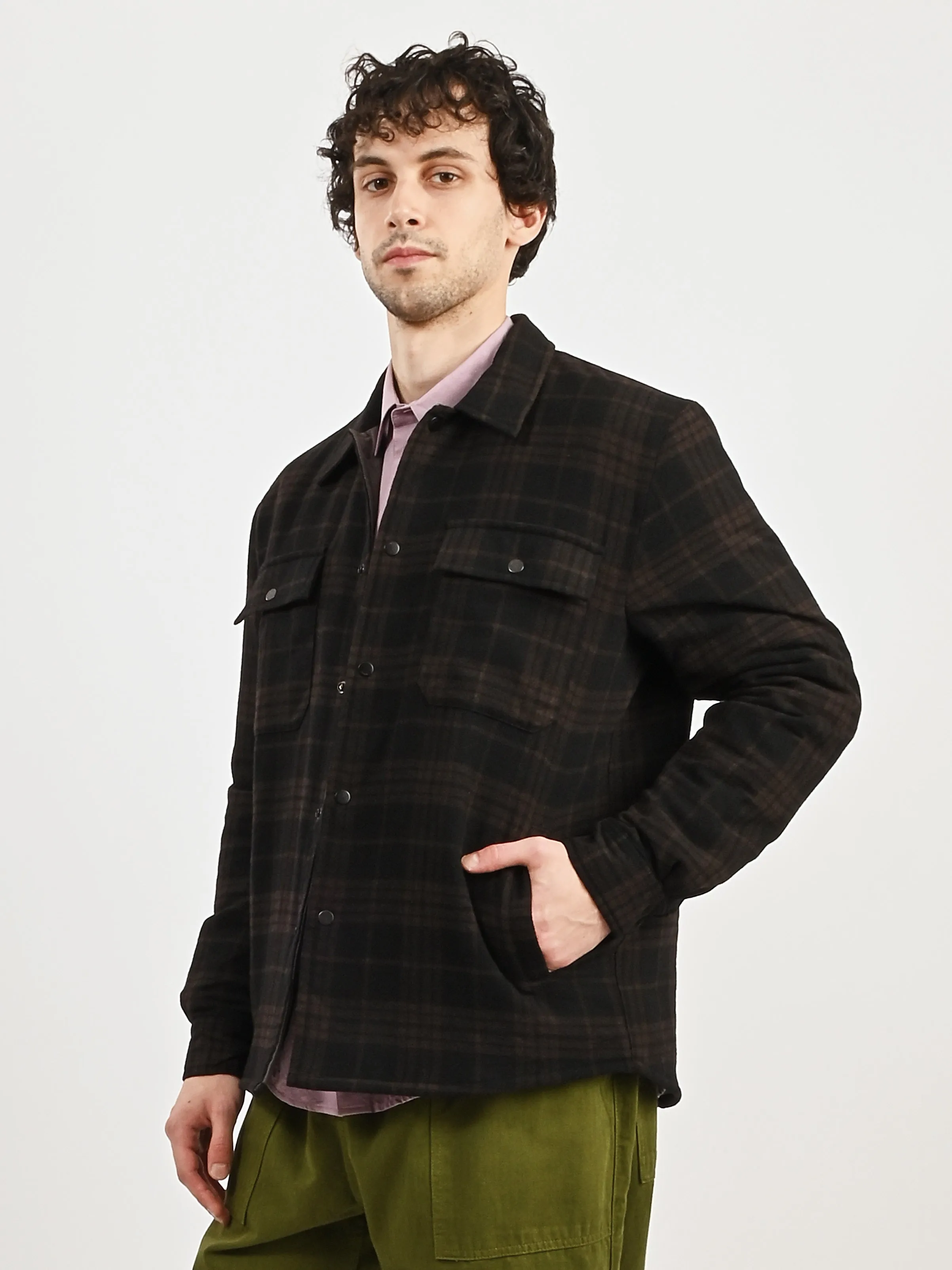 Espresso Hjalmer Insulated Wool Check Overshirt