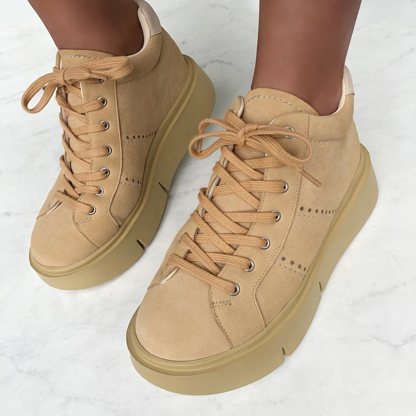 ESSEX in BEIGE Platform High Top Sneakers