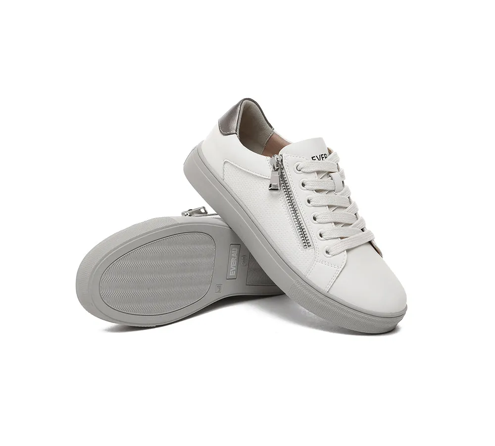 EVERAU® Women Leather Zip Decor Low-top White Sneakers Chloe