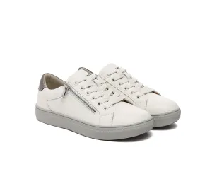 EVERAU® Women Leather Zip Decor Low-top White Sneakers Chloe