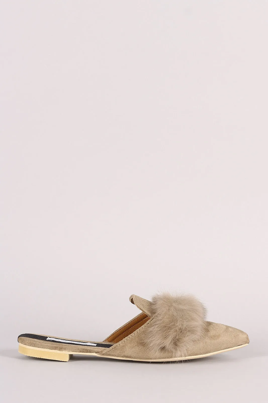 Faux Fur Trim Suede Pointy Toe Mule Loafer Flat