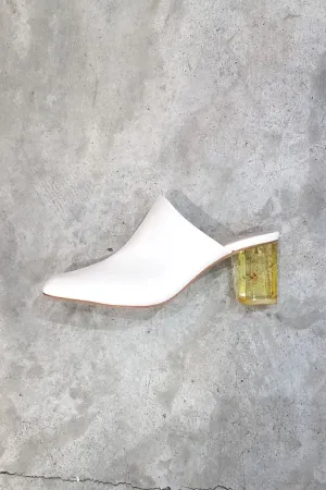 Flavia Mule - White With Citrine Heel