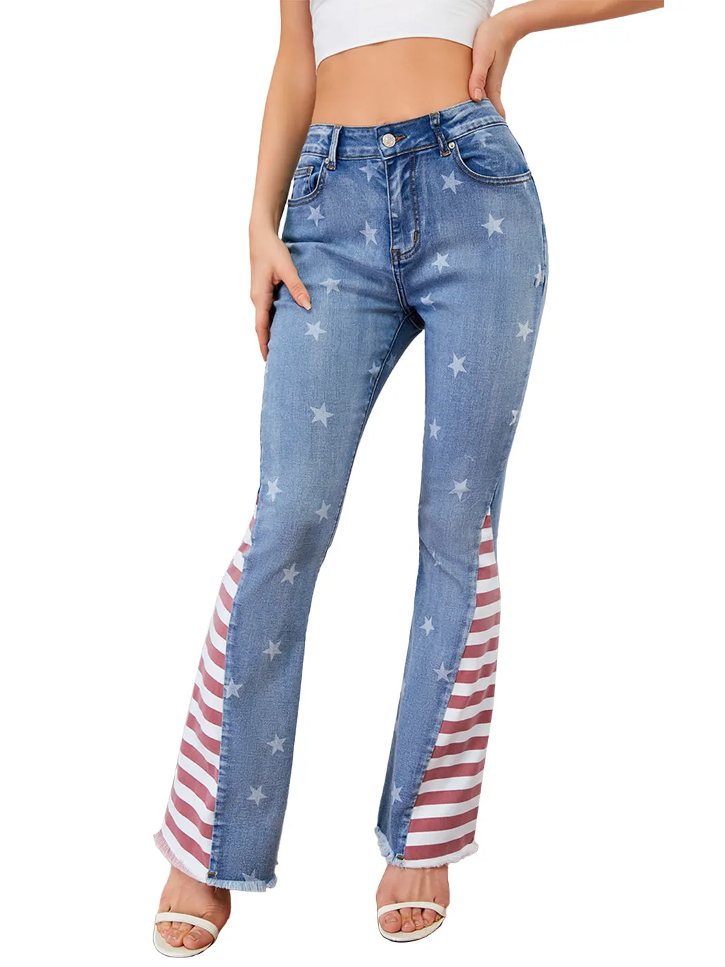 Floral Daisy Embroidered Mid Rise Bell Bottom Jeans