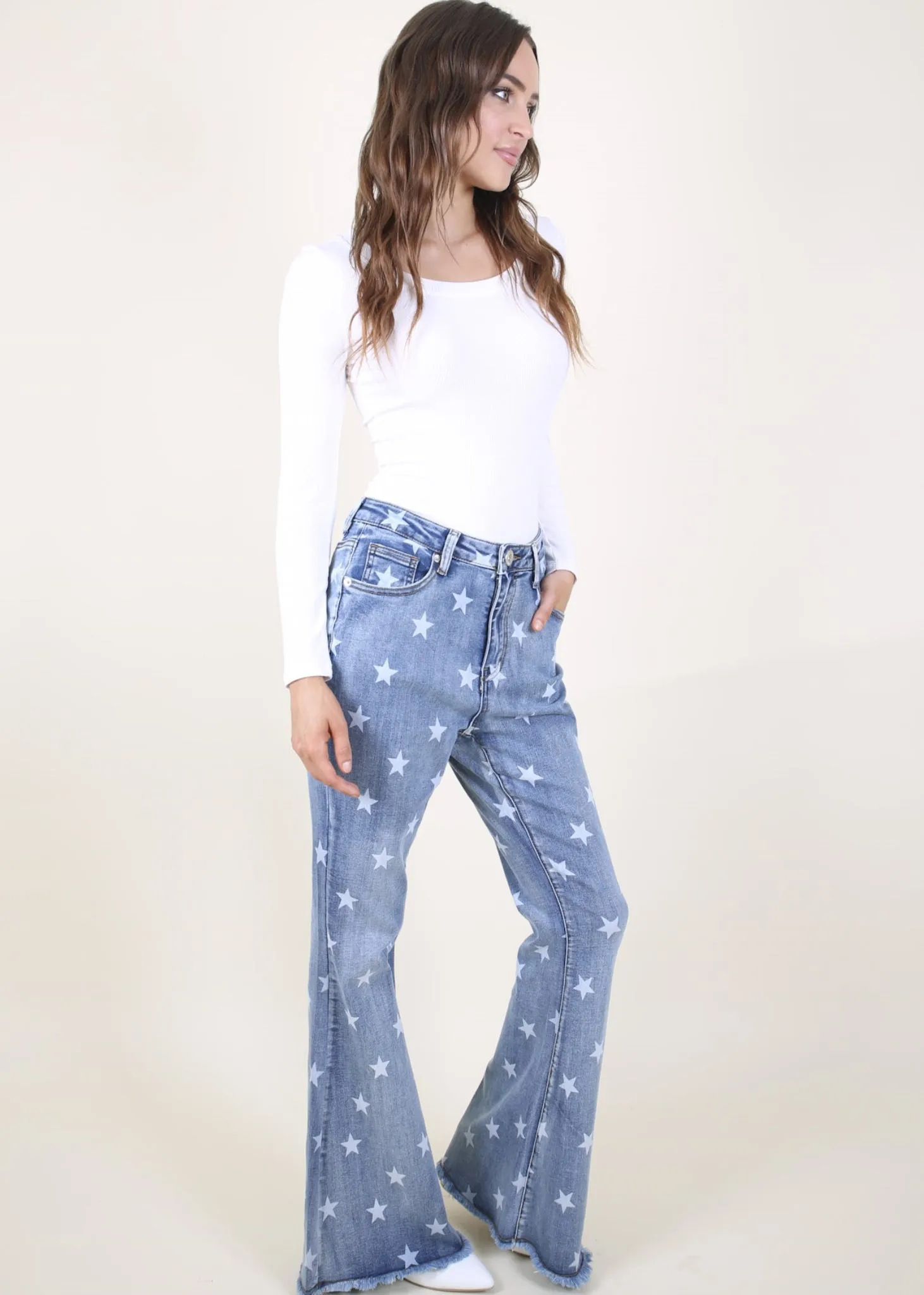 Floral Daisy Embroidered Mid Rise Bell Bottom Jeans