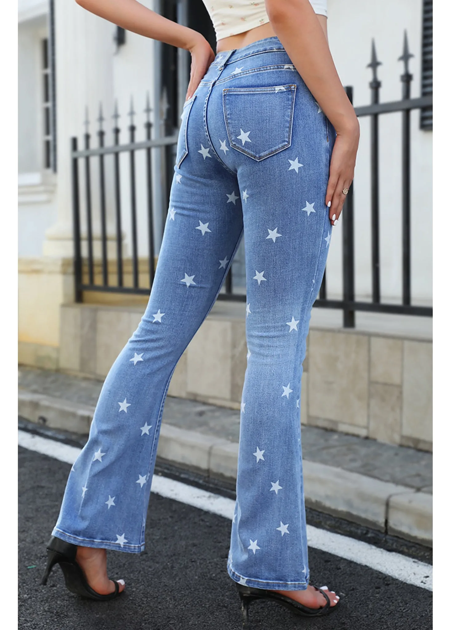 Floral Daisy Embroidered Mid Rise Bell Bottom Jeans